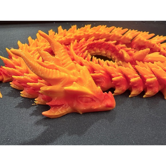 Other - 3D Printed Flexi Dragon Articulated Fidget Toy Orange Red Flame Mythical Decor